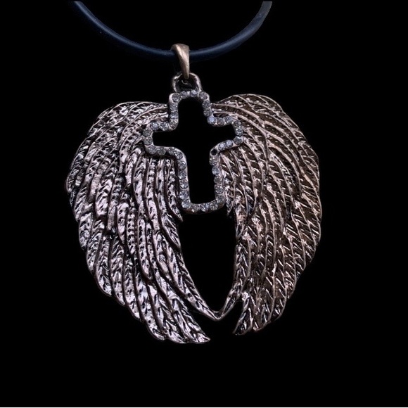 NEW Angel Wings Rhinestone Cross Protection Necklace Jewelry - Picture 2 of 11